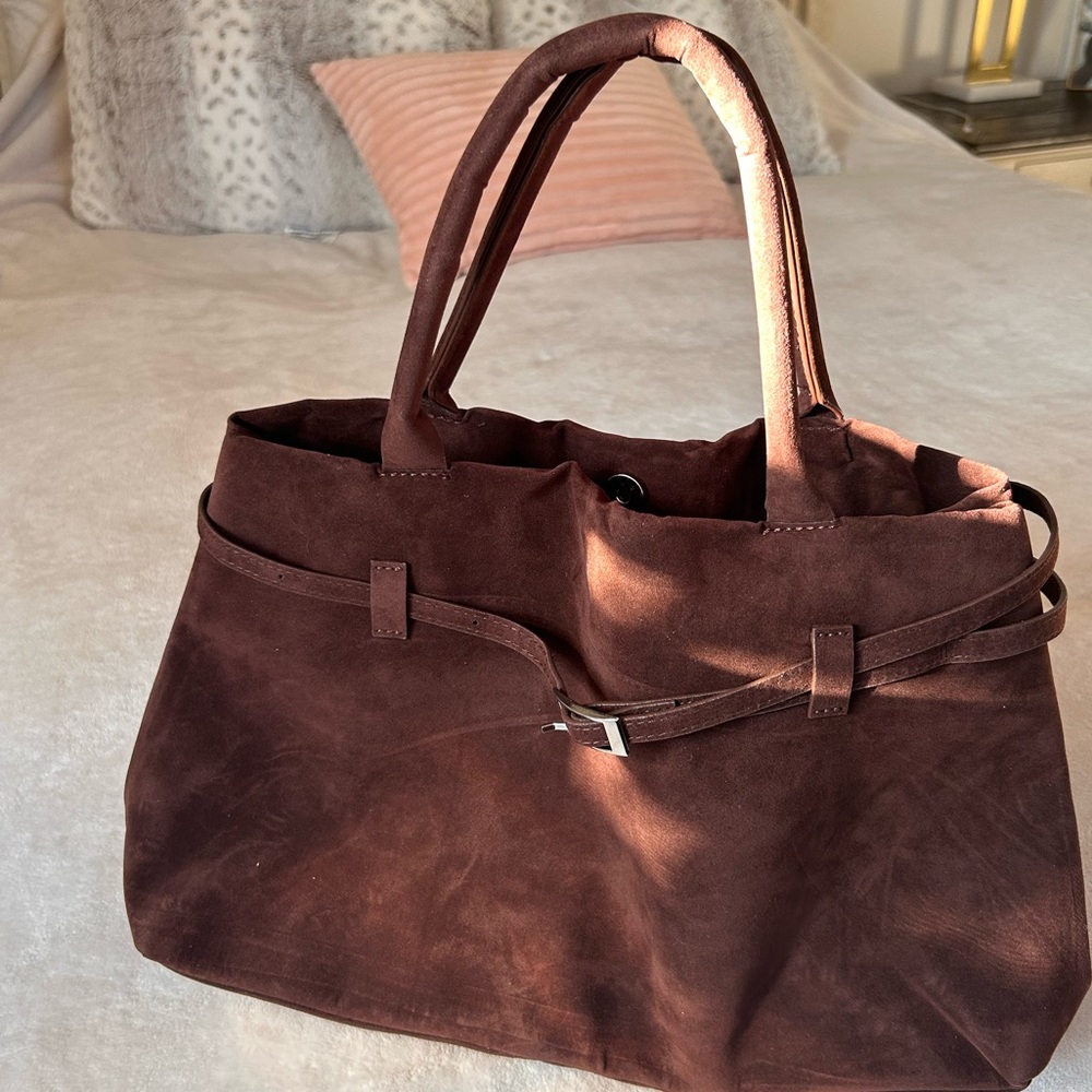 Elegant Brown Suede Tote Bag